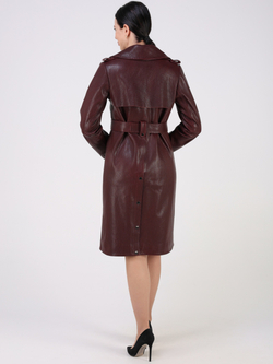 Тренч длинный кожаный с поясом плащ