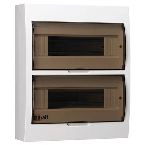 Шкаф пластиковый навесной ЩРН-П на 24 модуля (2х12) прозрачная дверь шины IP41 DEKraft белый 31013DEK