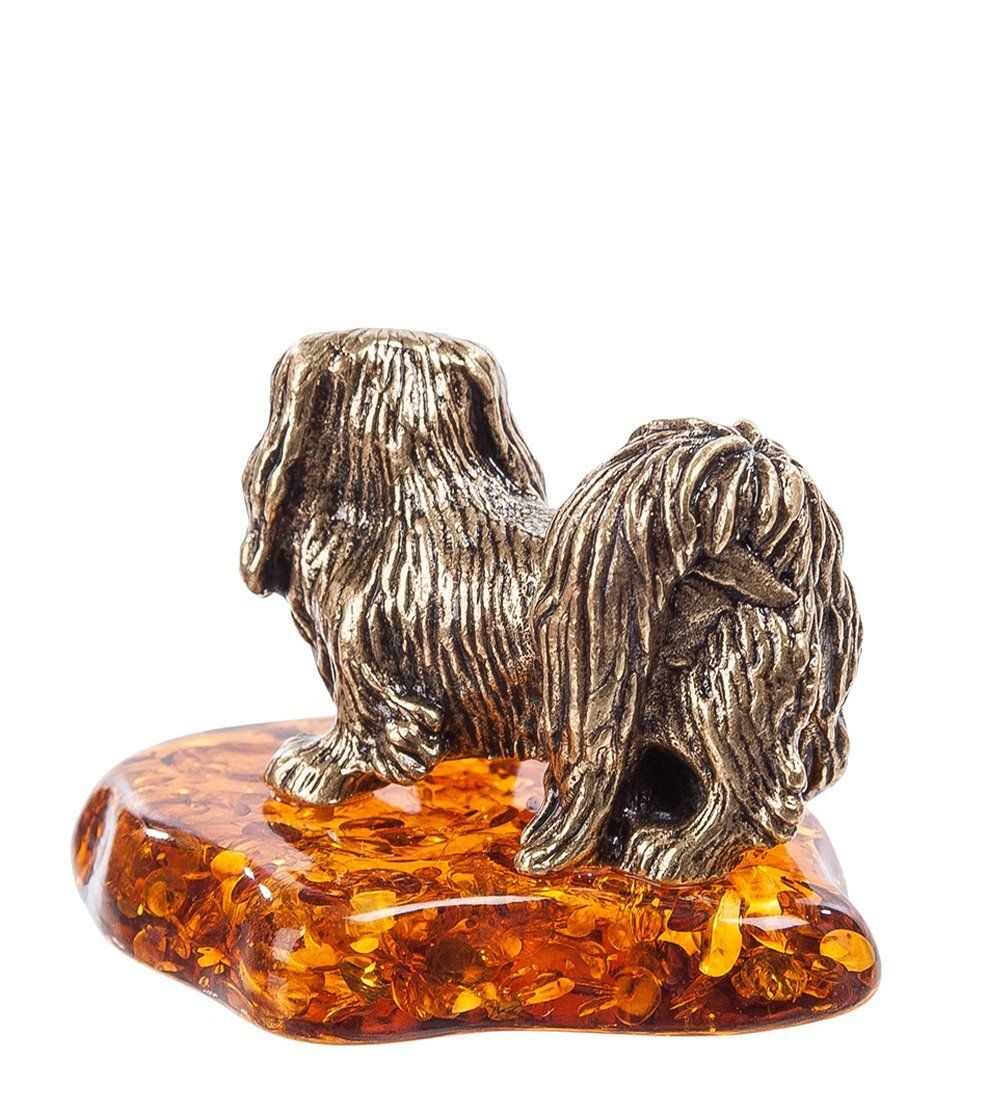 Народные промыслы AM- 698 Фигурка «Пекинес» (латунь, янтарь)