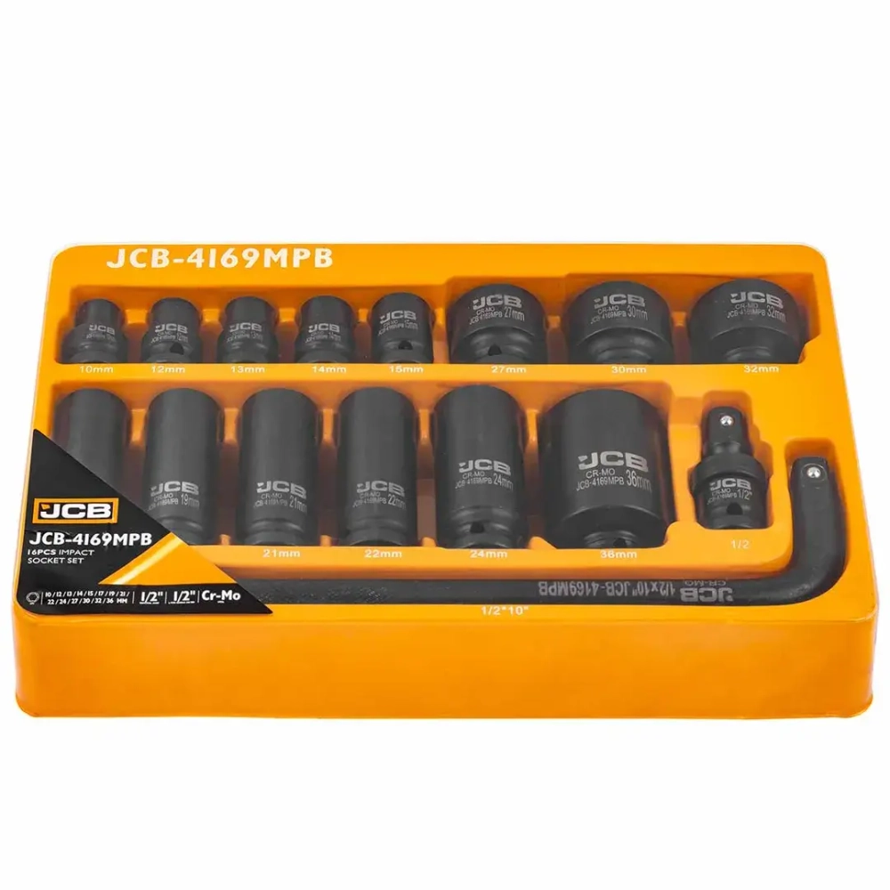 Головки ударные, набор 16пр., 1/2''(6гр.) JCB JCB-4169MPB