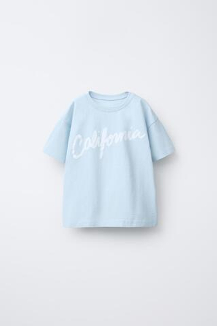 ZARA ФУТБОЛКА С НАДПИСЬЮ, ГОЛУБОЙ