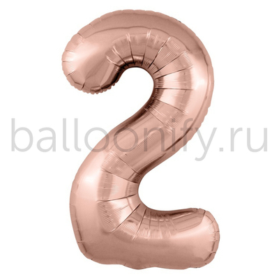Шар ЦИФРА 2 Металлик Rose  Gold 40" 102 см