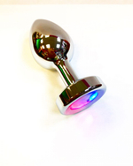 Серебристая гладкая анальная пробка со светодиодным кристаллом - 7,3 см. (Цвет: серебристый)