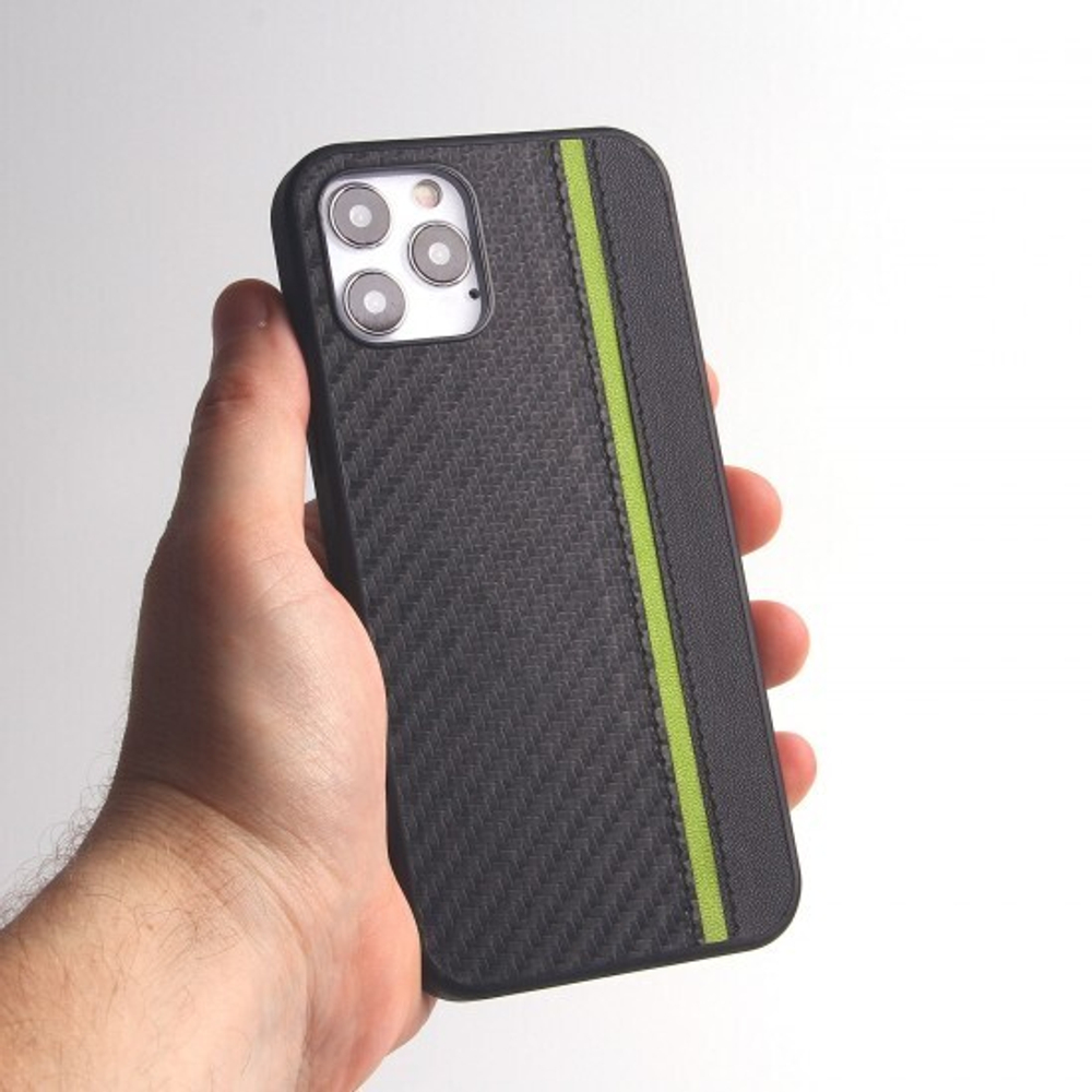 Чехол для iPhone 12/12 Pro, карбоновый , 012465 Салатовый