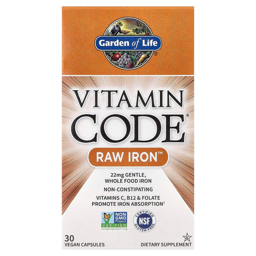 Garden of Life, Vitamin Code, необработанное железо, 30 веганских капсул