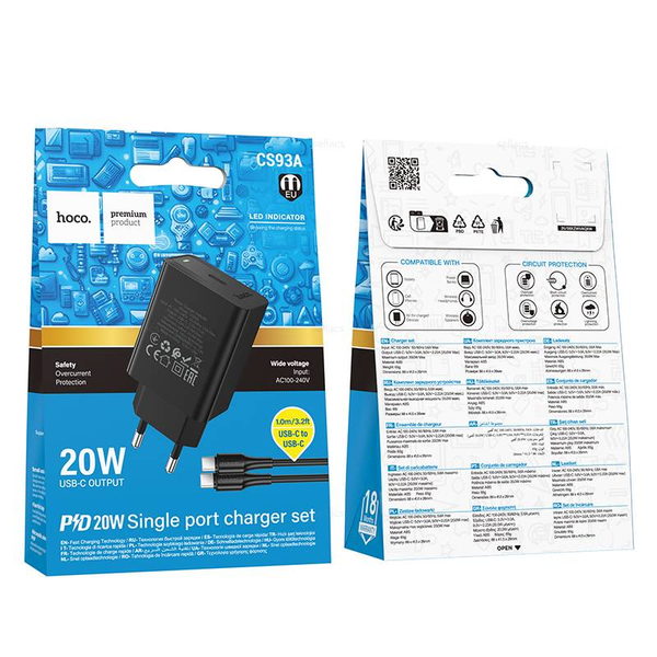 Hoco CS93A Leader PD20W зарядное устройство набор (Type-C на Type-C)