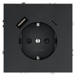 Розетка встраиваемая VOLTUM S70 с заземлением и защитными шторками, 16А, с USB, A+С, (графит)