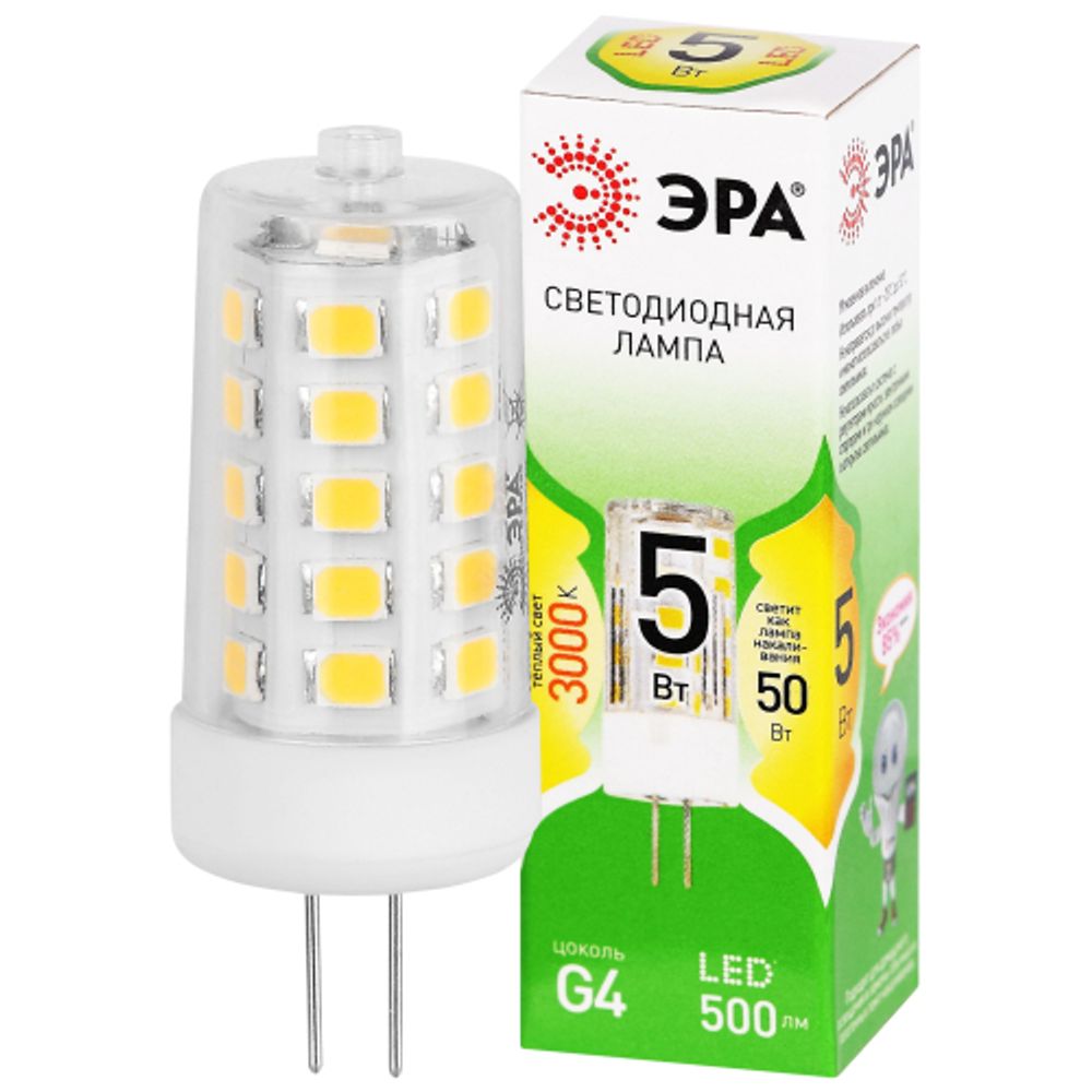 Лампочка светодиодная ЭРА GREEN LINE LED G4-JC-5W-830-12V GL G4 5Вт капсула теплый белый свет