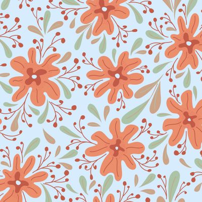 Оранжевые цветы на голубом