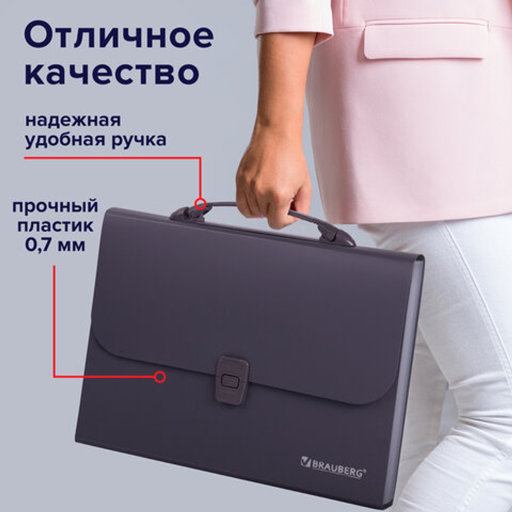 Папка-портфель пласт. BRAUBERG А4 (327х254х30мм), 13 отделений, серый, 221438