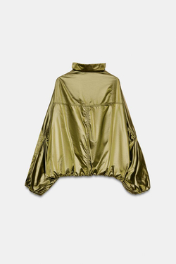 ZARA НЕЙЛОНОВАЯ КУРТКА ОВЕРСАЙЗ, НАСЫЩЕННЫЙ ЗЕЛЕНЫЙ