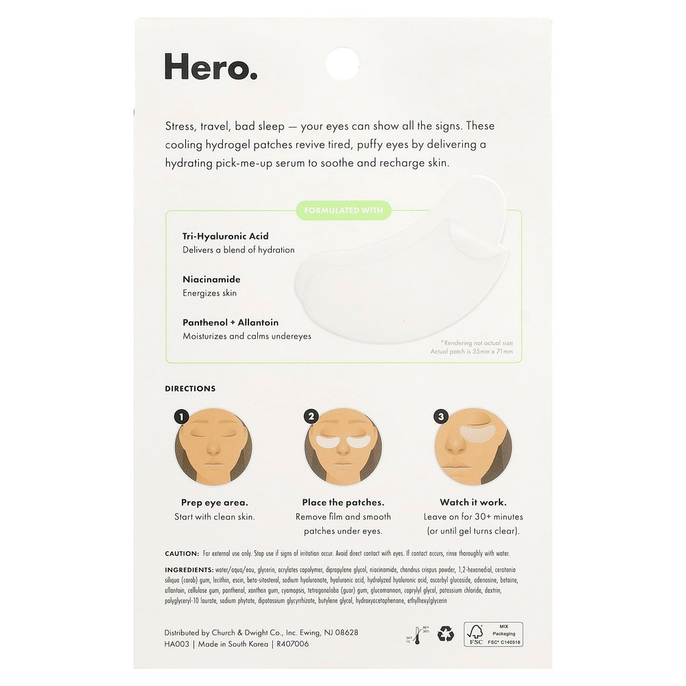 Hero Cosmetics, Mighty Patch®, от усталости глаз, 6 гидрогелевых патчей