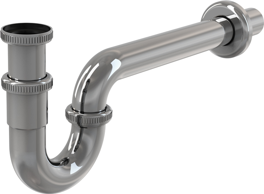 Сифон для раковины Alcadrain 32 мм, U-форма, цельнометаллический, с накидной гайкой 5/4", хром (A432)