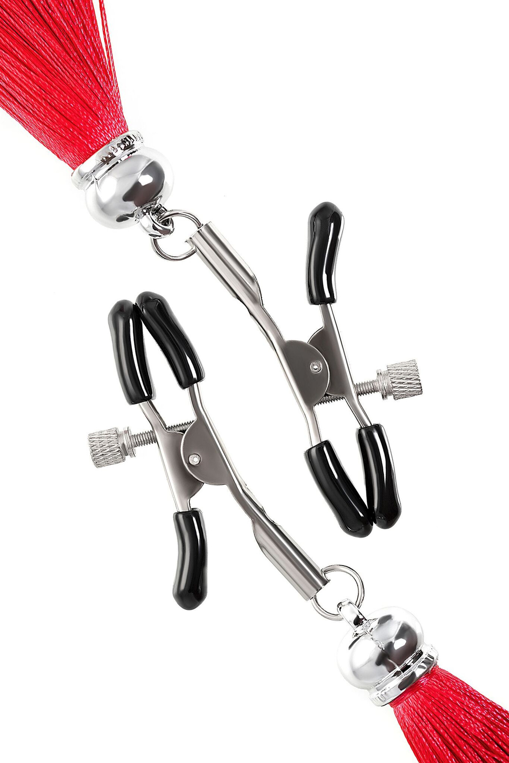 Зажимы на соски «Прищепки» с красными кисточками из шелка (Цвет: красный)