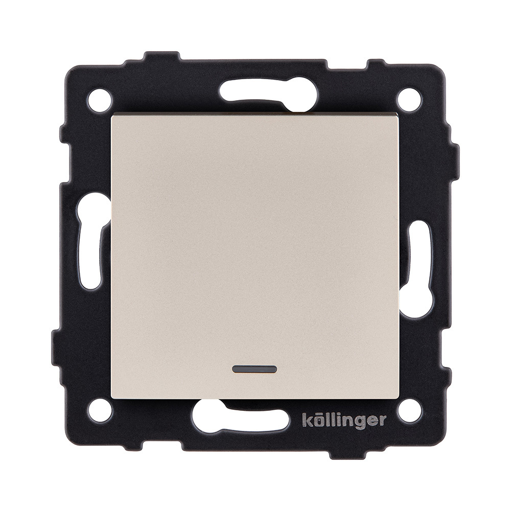 Выключатель кнопочный 1-клавишный 10А/250В с LED подсветкой, золотой Kollinger REA-S-013GD для Aspekt, Eleganz, Reflex