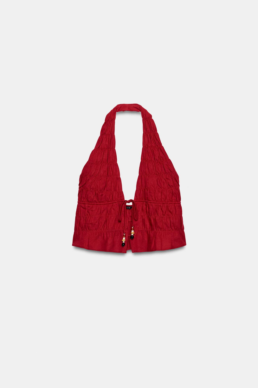 ZARA УКОРОЧЕННЫЙ ТОП ХАЛТЕР ИЗ ЛЬНА, ГРАНАТОВЫЙ