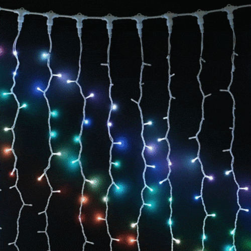 Светодиодный занавес 1*3 м., 420 разноцветных LED ламп, 24В., каучуковый белый провод, IP65, AUG420-8-1EPRGB