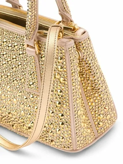 Мини-сумка-тоут Prada Galleria с кристаллами золотой