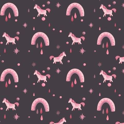 Pattern with pink unicorn pony and rainbow