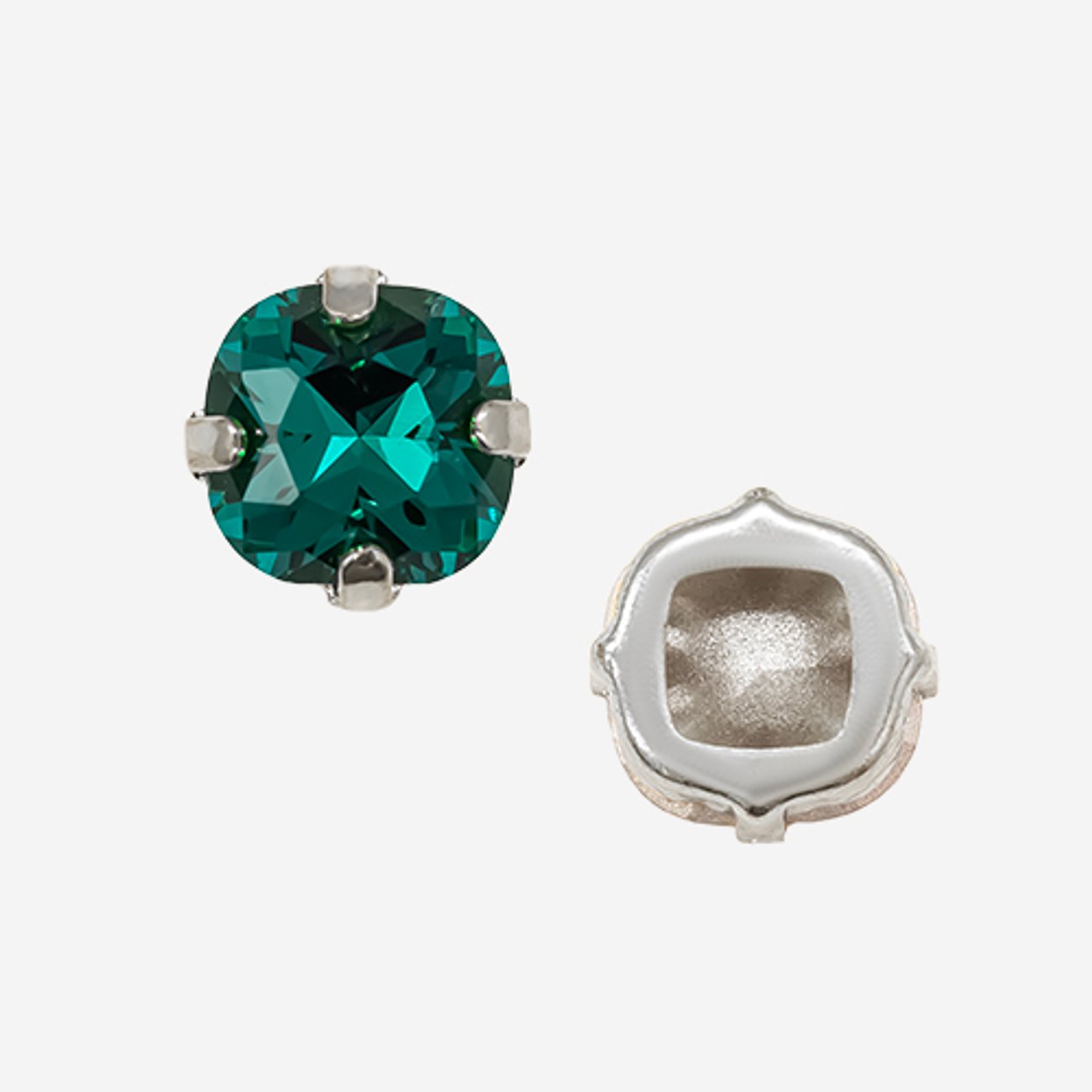 Кристалл Кушон (Сushion) в цапах, оттенок "Голубой Циркон"/"Blue Zircon", 9,2мм, родирование