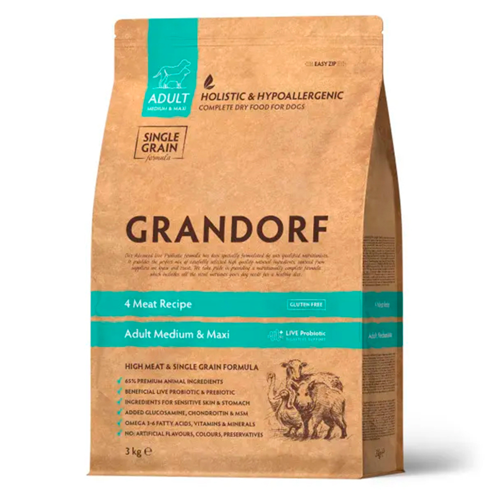 Сухой корм Grandorf Dog 4 Meat PROBIOTIC MED&MAXI для средних и крупных собак с пробиотиком 3 кг