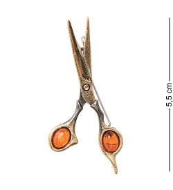 AM-2371 Брошь «Ножницы» (латунь, янтарь)