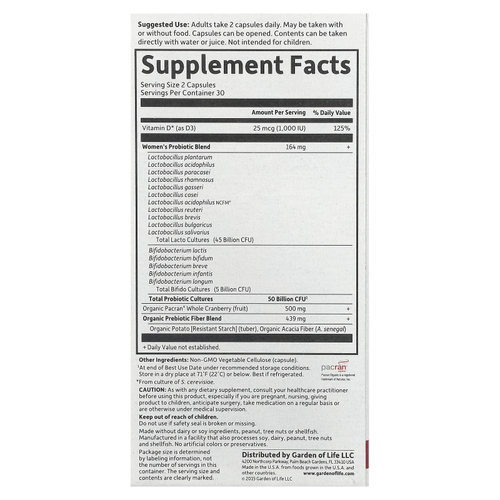 Garden of Life, Цельнопищевой магний Формула пробиотиков, для мочевыводящих путей +, 50 млрд, 60 вегетарианских капсул