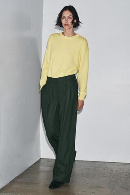 ZARA ШИРОКИЕ БРЮКИ С ЗАЩИПАМИ — ZW COLLECTION, ЗЕЛЕНЫЙ