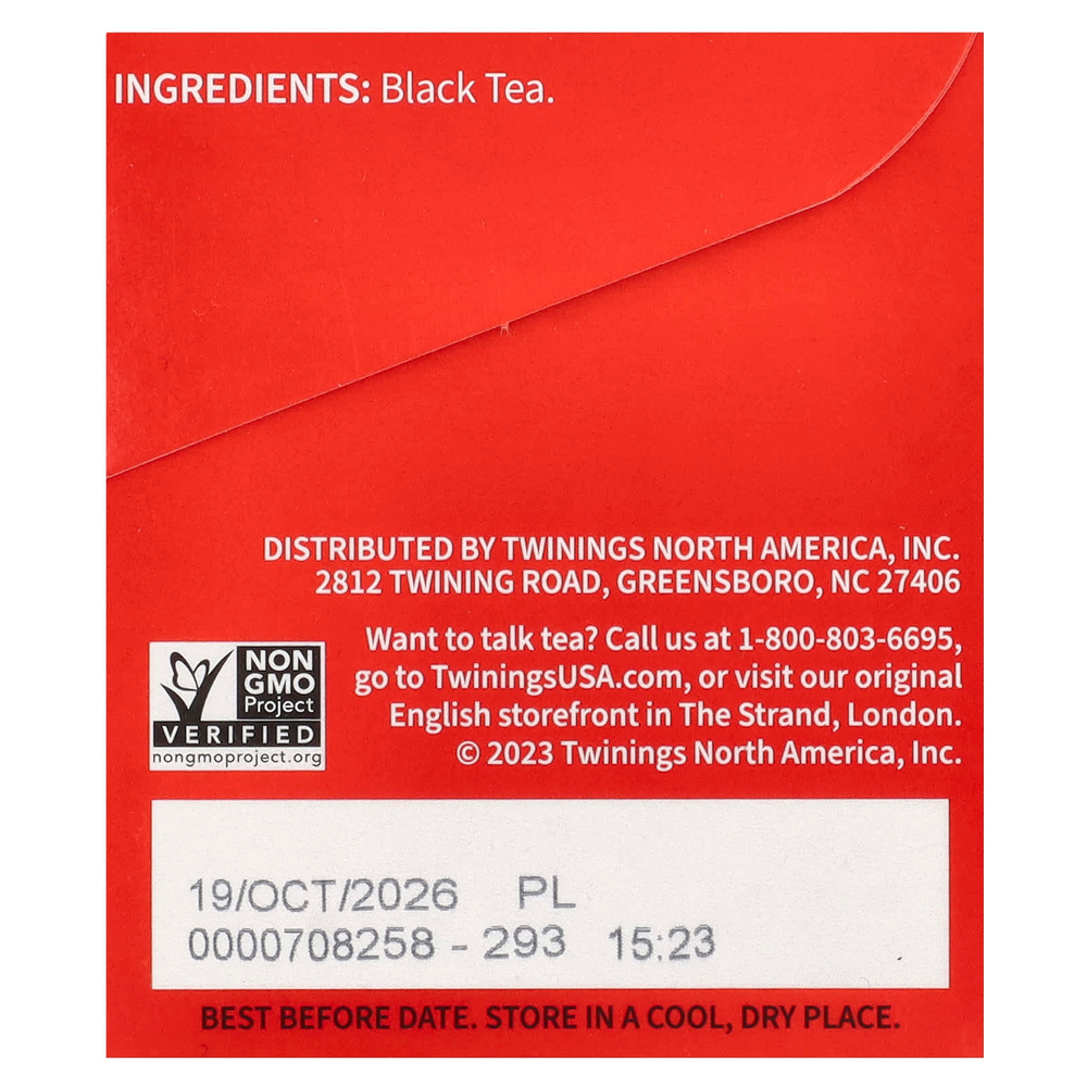 Twinings, чистый черный чай, английский завтрак, экстракрепкий, 20 чайных пакетиков, 50 г (1,76 унции)