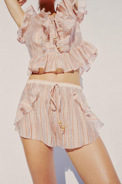 ZARA ШОРТЫ В ПОЛОСКУ С РЮШАМИ, ПОЛОСКИ