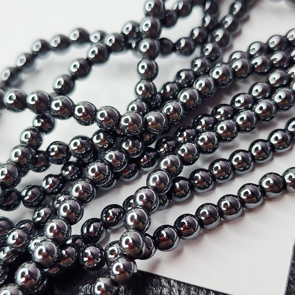 Бусины, гематит, гематин, шарик, р-р 4мм, цена за нить 39 см