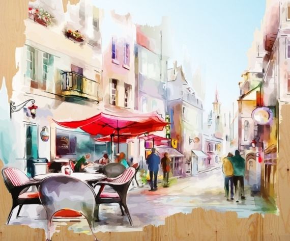 Уютная улочка- картина по номерам на дереве, DER003