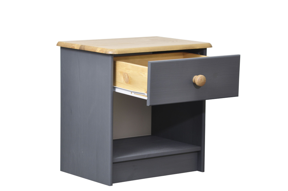 Тумба прикроватная Хаба 1 ящик из массива сосны, серый/антик