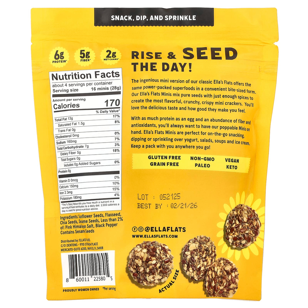 Ella's Flats, крекеры с суперфудами, кунжутные конфеты, 113 г (4 унции)