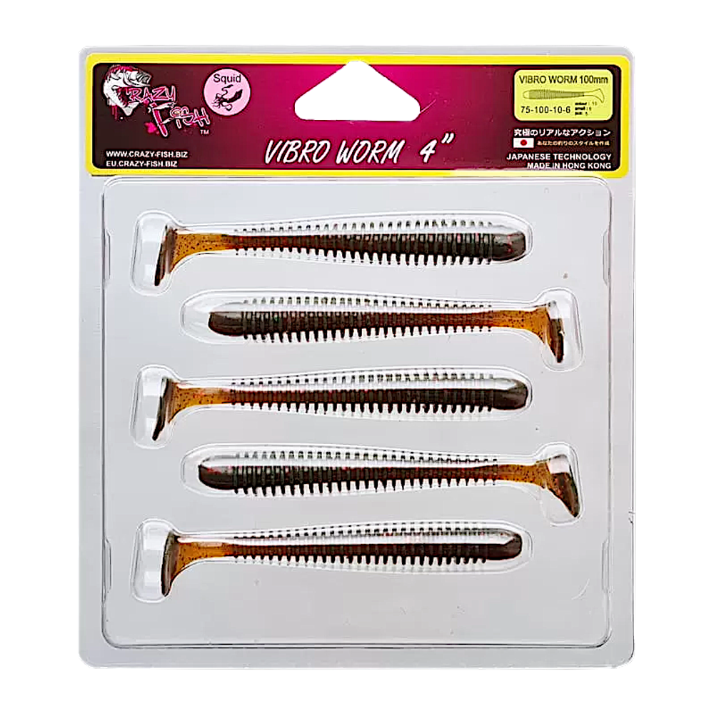 Мягкая приманка Crazy Fish Vibro Worm 4'' 10см 5шт 75-100 -