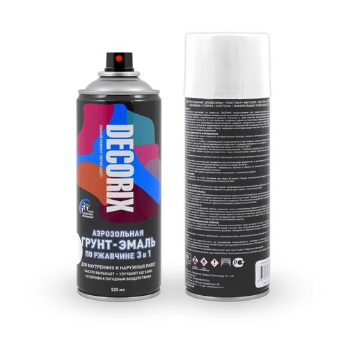 Грунт-эмаль по ржавчине  3 в 1  Белый глянцевый 520 мл (аэрозоль) (DECORIX)