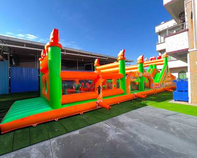 Коммерческая надувная полоса препятствий «Огненный рубеж», 15×3×4 м