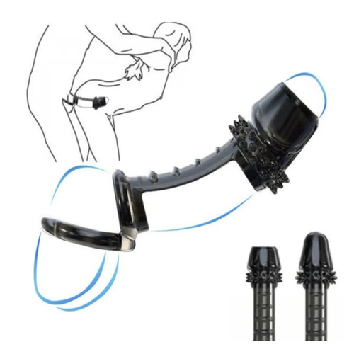 Черная массажная насадка на пенис «Оки-Чпоки» с кольцом на мошонку