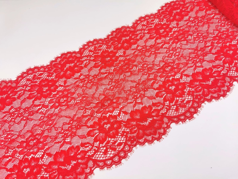 Кружево шантильи с ресничками, 23 см, красное, м (Арт: SK-2008)