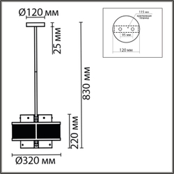 8007/3 MODERNI LN26 296 черный/черный, золотой металл/металл, стекло Подвесной светильник Е14 3*40W 220V ZARINA