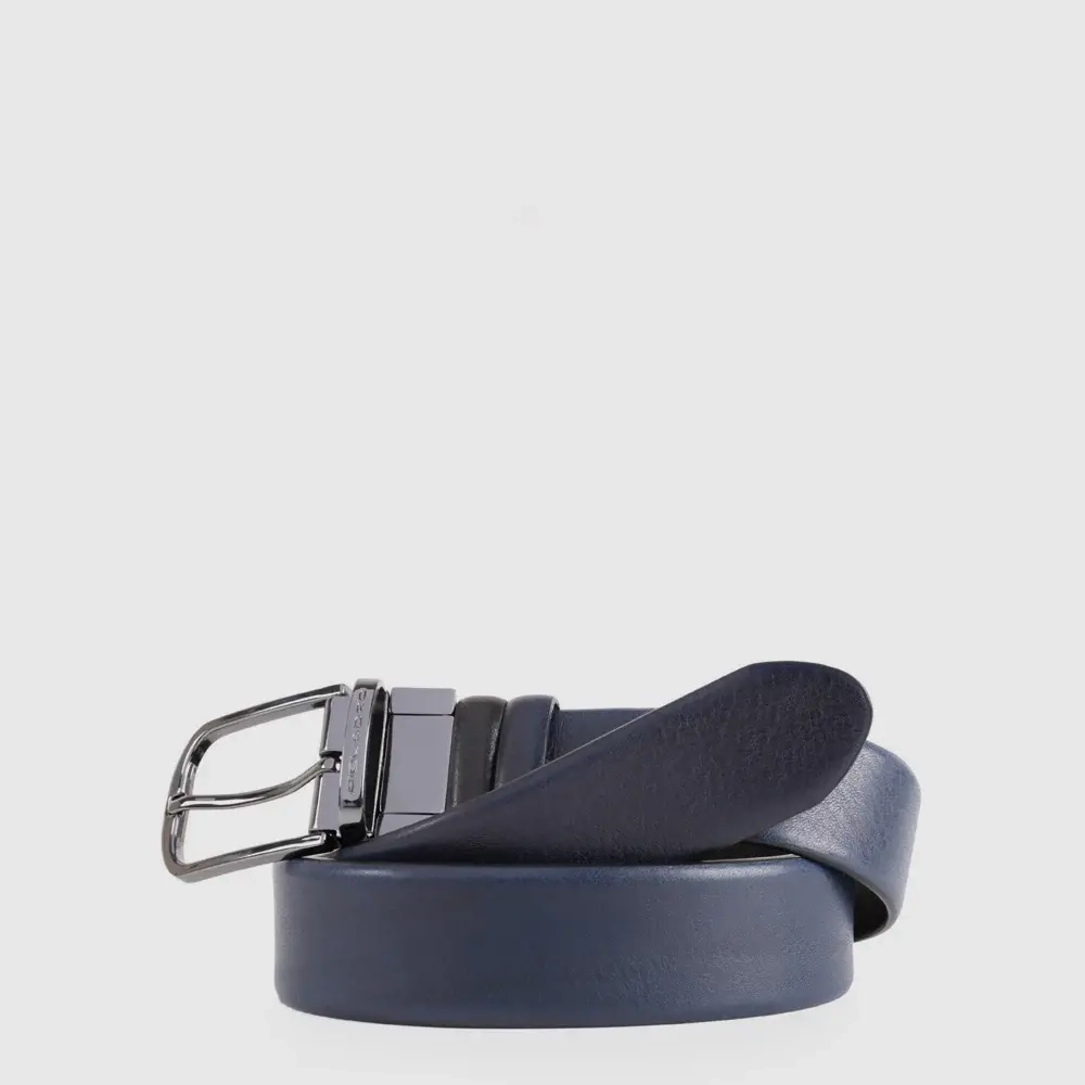 Ремень двусторонний кожаный Piquadro Black Square/Black-night blue