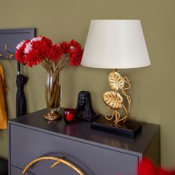 Настольная лампа Monstera Deliciosa (Монстера) Каштан Амбер с абажуром Сити Кремовый