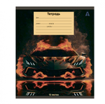 Тетрадь 12л., клетка, Alingar, скрепка, блок офсет, 100% белизна, мелованный картон (стандарт), "Super cars", 5 дизайнов в пленке т/у