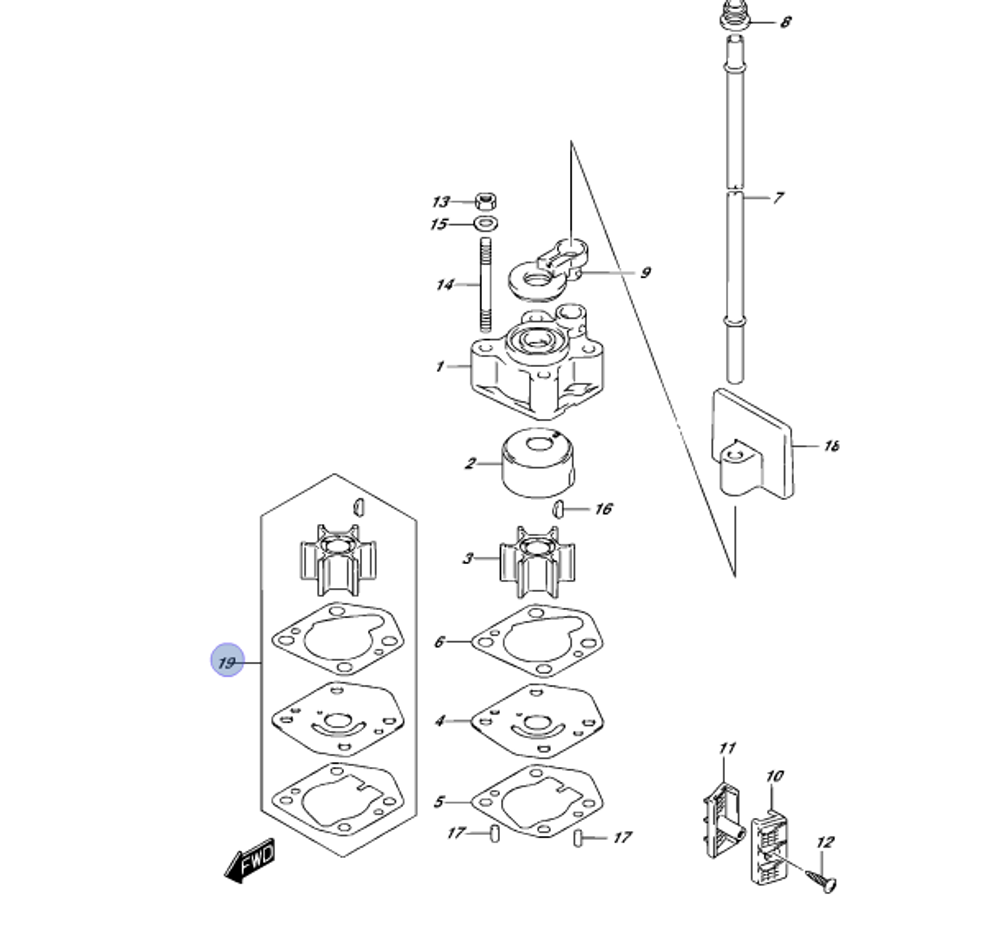 Ремкомплект водяной помпы Suzuki 17400-99J01-000