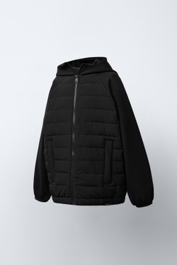 ZARA УЛЬТРАЛЕГКАЯ КОМБИНИРОВАННАЯ КУРТКА С ЭФФЕКТОМ НЕОПРЕНА, ЧЕРНЫЙ