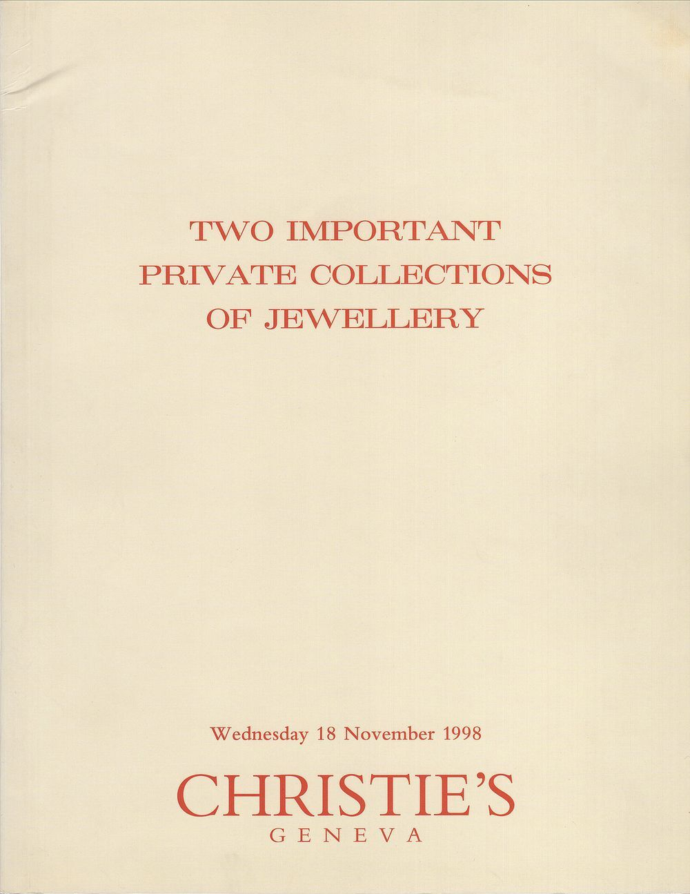 Каталог аукциона Christie's, Женева, Две ценные частные коллекции ювелирных украшений от 18 ноября 1998 года