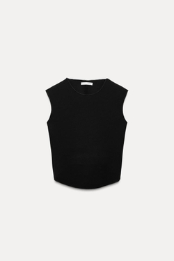 ZARA ЭЛАСТИЧНЫЙ ТОП С ПРЯЖКОЙ, ЧЕРНЫЙ