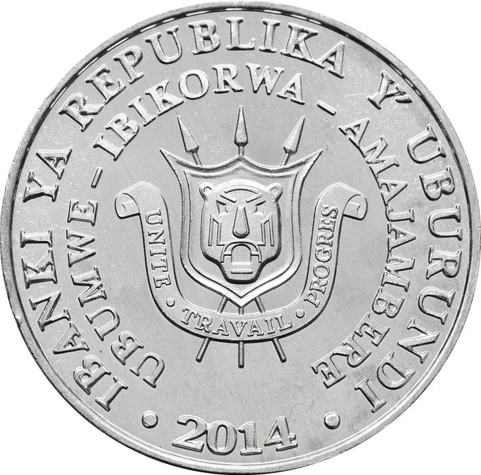 5 франков 2014 Бурунди «Королевская цапля»