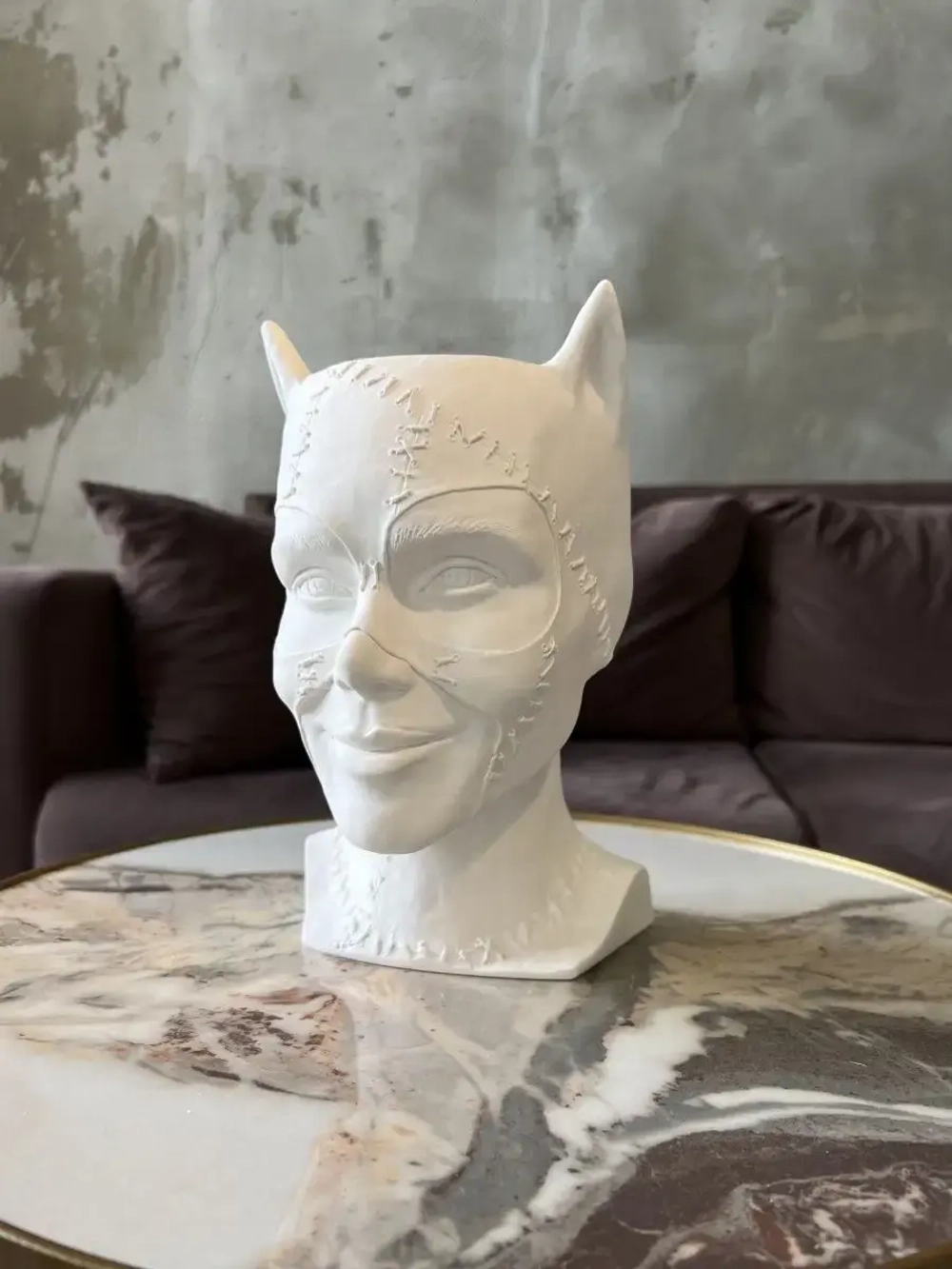 Кашпо Кошка Гипсовая голова Ваза скульптура горшок
