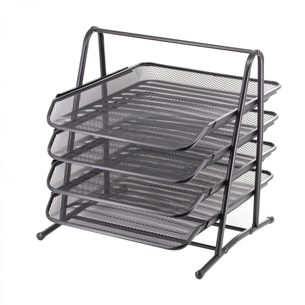 Лоток для бумаг горизонтальный, сборный, секционный Alingar, 4 отделения, металл, черный